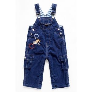 Monkey Embroidered Cargo Corduroy Overalls 18 Mnth